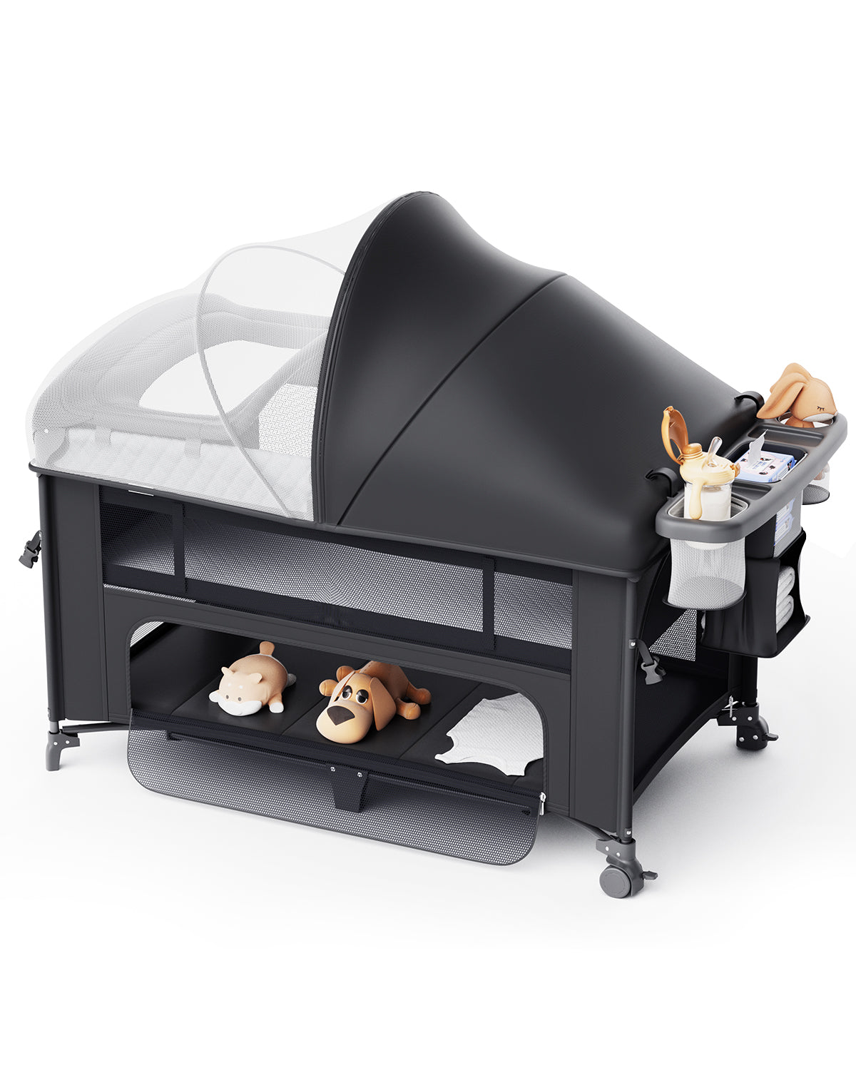 Babyomi 4 in 1 Baby Bassinet, Height Adjustable, Bedside Crib Sleeper, Black