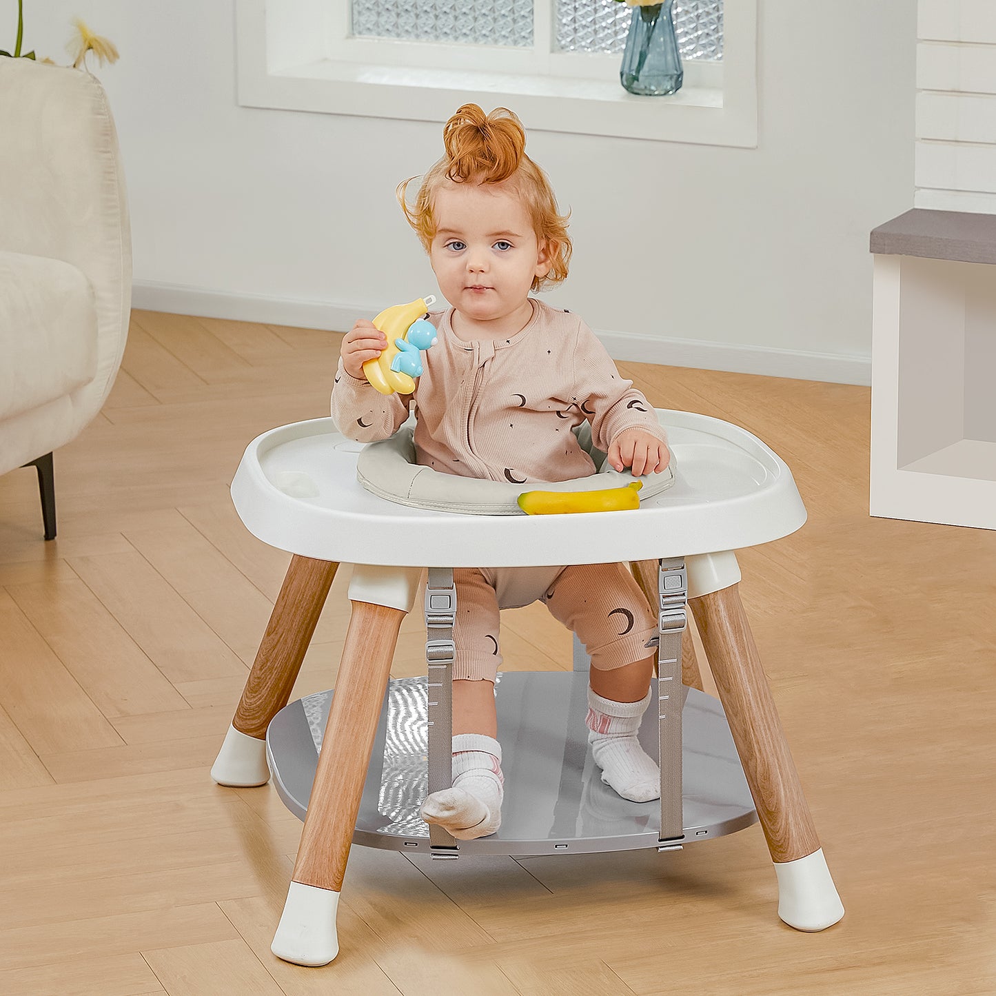 Baby High Chair, 15 in 1 Convertible Highchair for Babies & Toddlers, Booster Seats with Tray, High Chairs with Baby Activity Center (Wood)