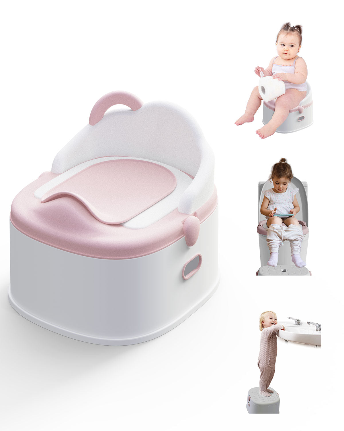 3 in-1 Potty Training Toilet (Standalone Potty & Potty Ring & Step Stool), With Washable Liner and Lid,One-click Assembly, Easy to Clean