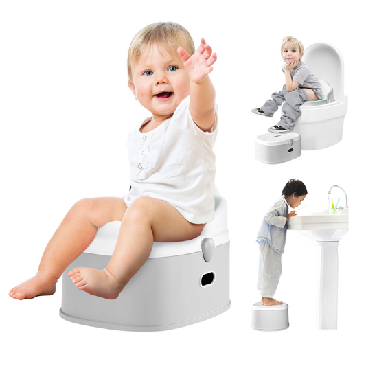 Roll over image to zoom in 3-in-1 Toddler Potty Training Toilet & Detachable Training Seat & Sturdy Step Stool, Larger Potty Chair for Boy & Girl with Comfortable Backrest, Armrests, Splash Guard