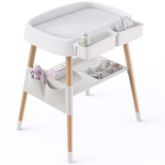 Baby Changing Table Diaper Changing Table with Changing Pad Adjustable Height Changing Table with Nursery Organizer and Large Storage Rack for Newborn Baby and Infant