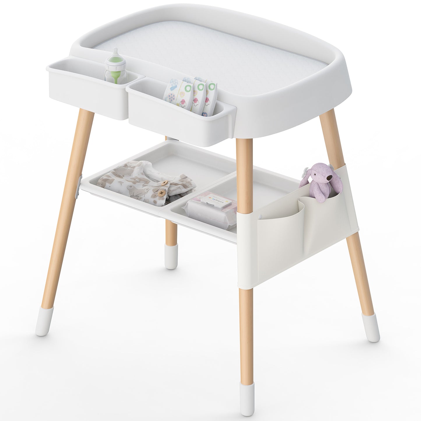 Baby Changing Table Diaper Changing Table with Changing Pad Adjustable Height Changing Table with Nursery Organizer and Large Storage Rack for Newborn Baby and Infant