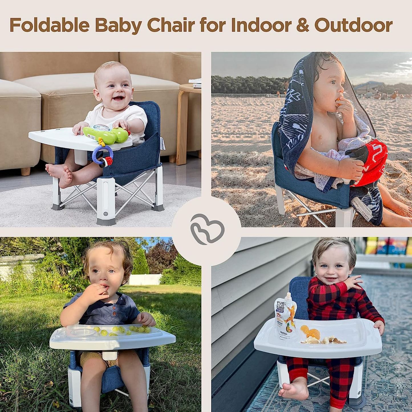 Baby Portable Booster Seat with Double Tray, BabyBond Upgraded Toddler Travel Baby Chair, Booster Seat for Dining Table, Stable and Foldable Booster Baby Chair for Indoor/ Outdoor