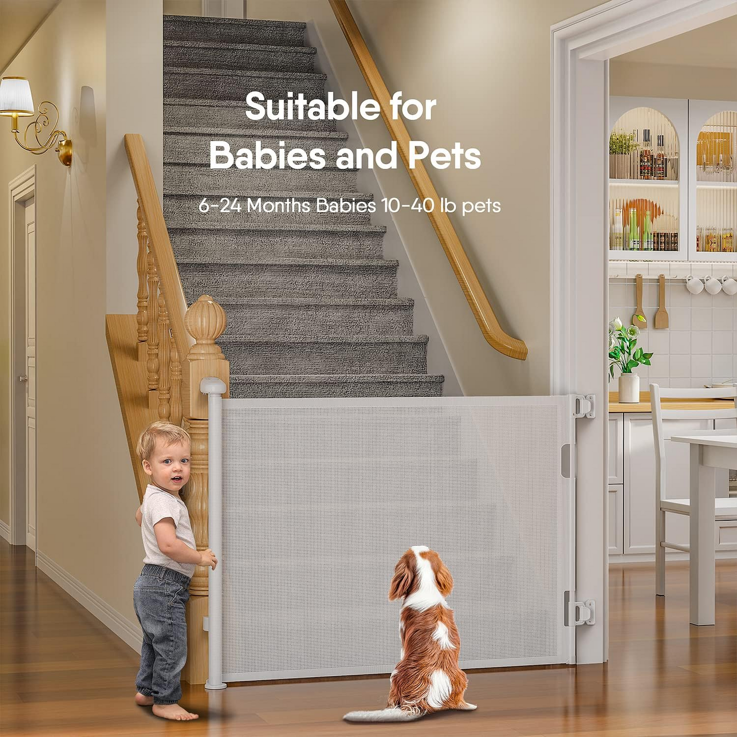 Retractable Baby Gates, BabyBond Baby Gate for Stairs Extra Wide 59” X 33” Tall for Kids or Pets Indoor and Outdoor Dog Gates for Doorways, Stairs, Hallways