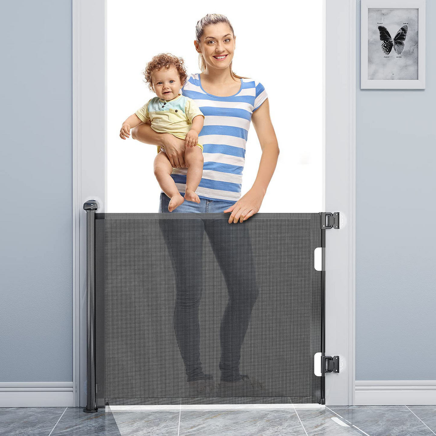 BabyBond Retractable Punch-Free Install Fiber Baby Gate Extra Wide 55"x33" Tall for Kids or Pets Indoor and Outdoor Dog Gates for Doorways