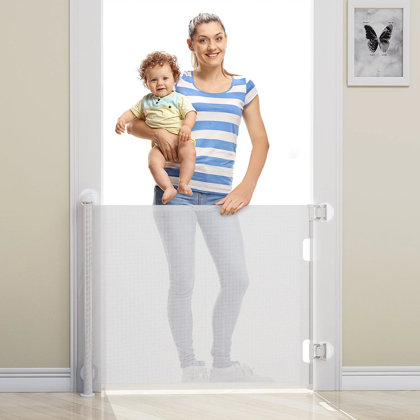 BabyBond Retractable Punch-Free Install Fiber Baby Gate Extra Wide 55"x33" Tall for Kids or Pets Indoor and Outdoor Dog Gates for Doorways