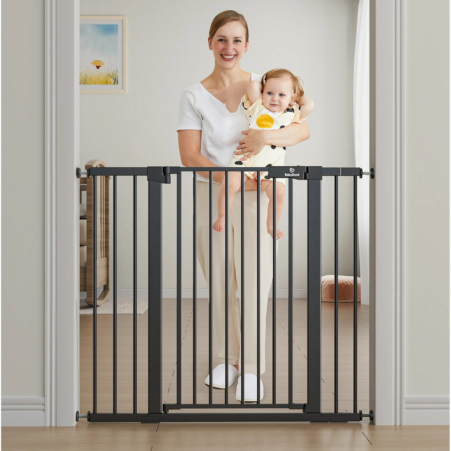 BabyBond 36" Extra Tall Dog Gates for Doorway and Stairs, Easy Step Baby Gate, Premium Cat/Pet Gate, Auto Close Safety Child Gates, with Extenders and Hardware/Pressure mounting Kit