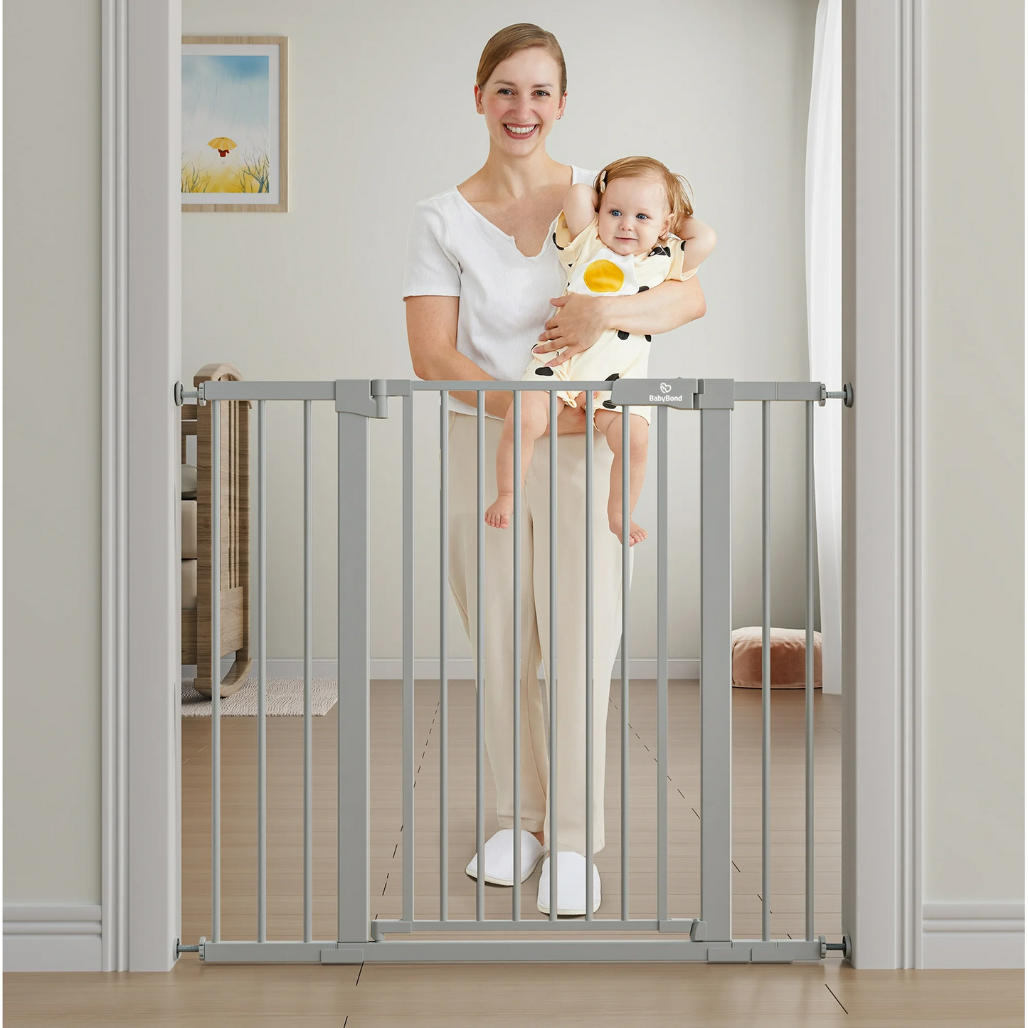 BabyBond 36" Extra Tall Dog Gates for Doorway and Stairs, Easy Step Baby Gate, Premium Cat/Pet Gate, Auto Close Safety Child Gates, with Extenders and Hardware/Pressure mounting Kit