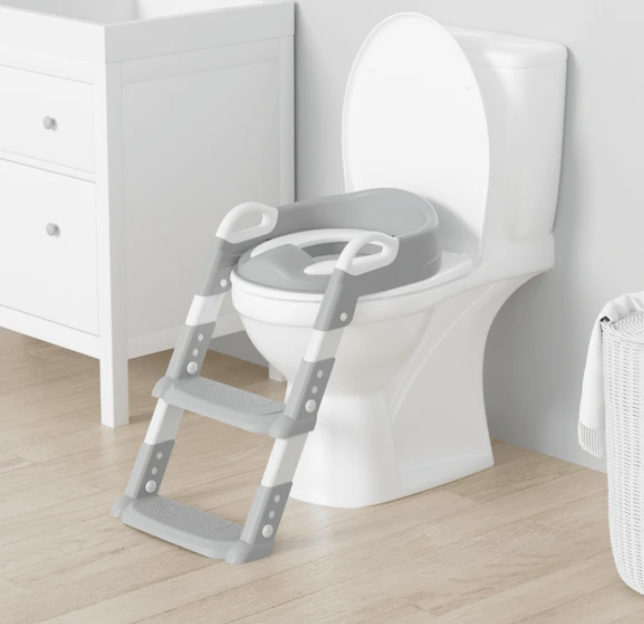 Potty Training Seat with Step Stool Ladder, Foldable Training Seat with Handles, Height Adjustable for Toddlers