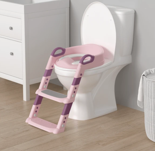 Potty Training Seat with Step Stool Ladder, Foldable Training Seat with Handles, Height Adjustable for Toddlers