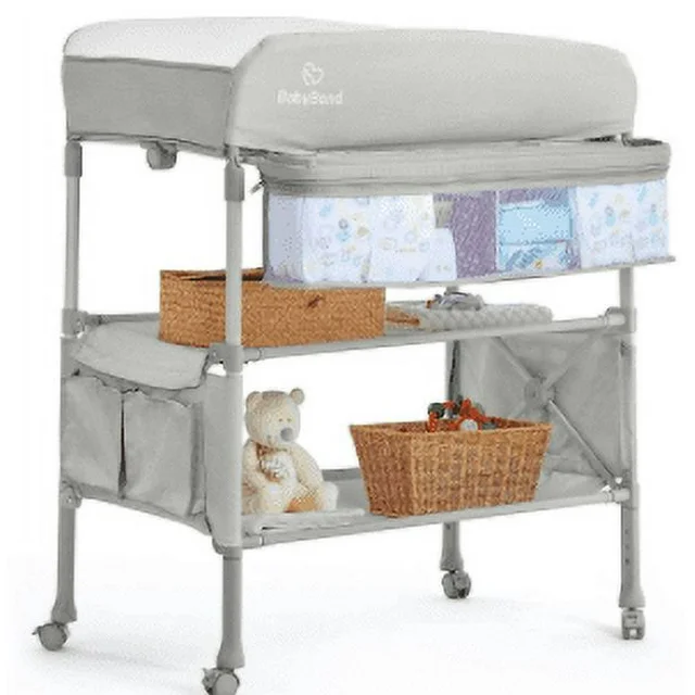 Baby Changing Table for Newborn, Portable Waterproof Adjustable Height w/ wheel