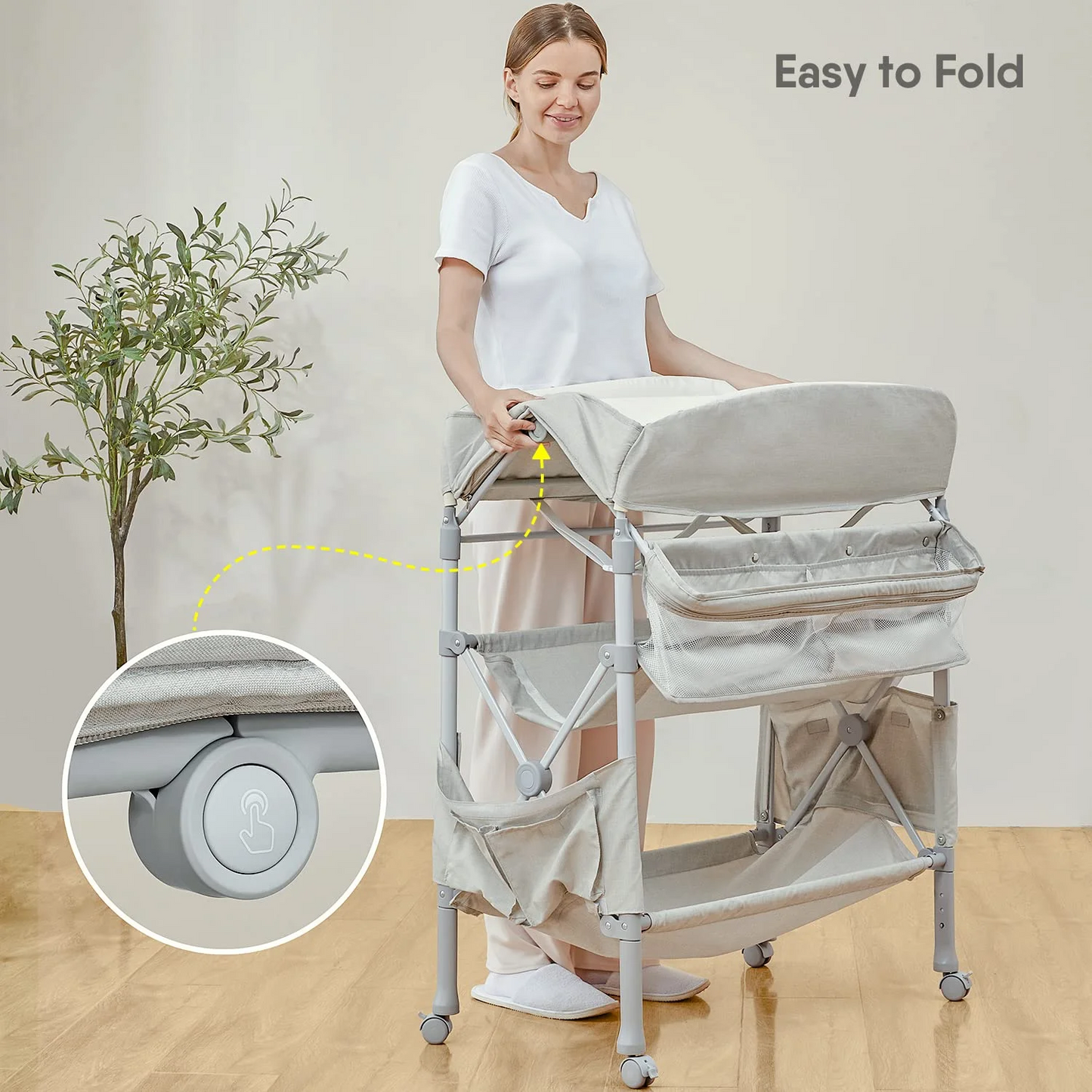 Baby Changing Table for Newborn, Portable Waterproof Adjustable Height w/ wheel