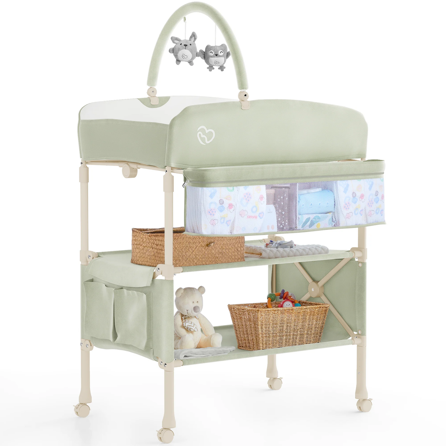 Baby Changing Table for Newborn, Portable Waterproof Adjustable Height w/ wheel