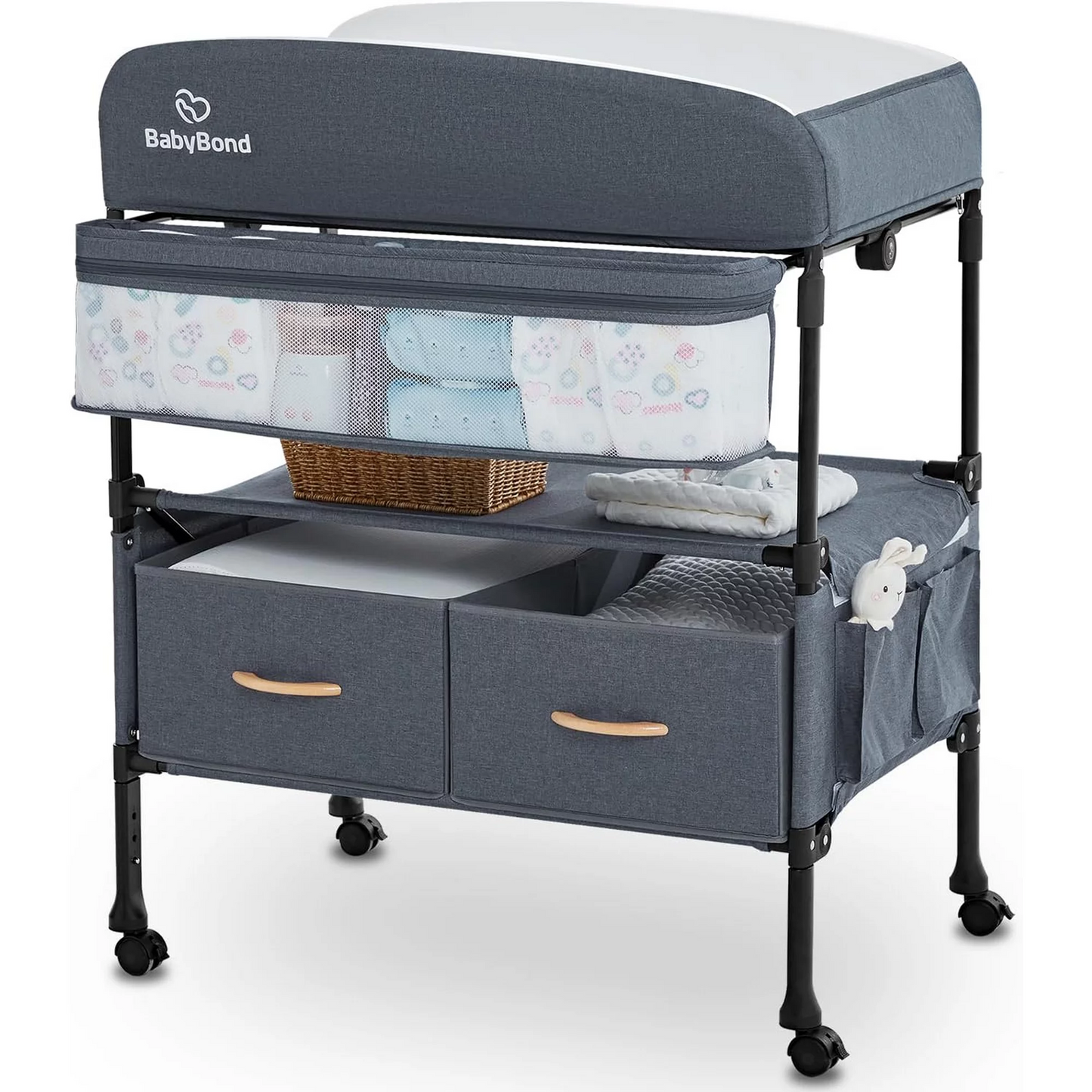 Baby Changing Table for Newborn, Portable Waterproof Adjustable Height w/ wheel