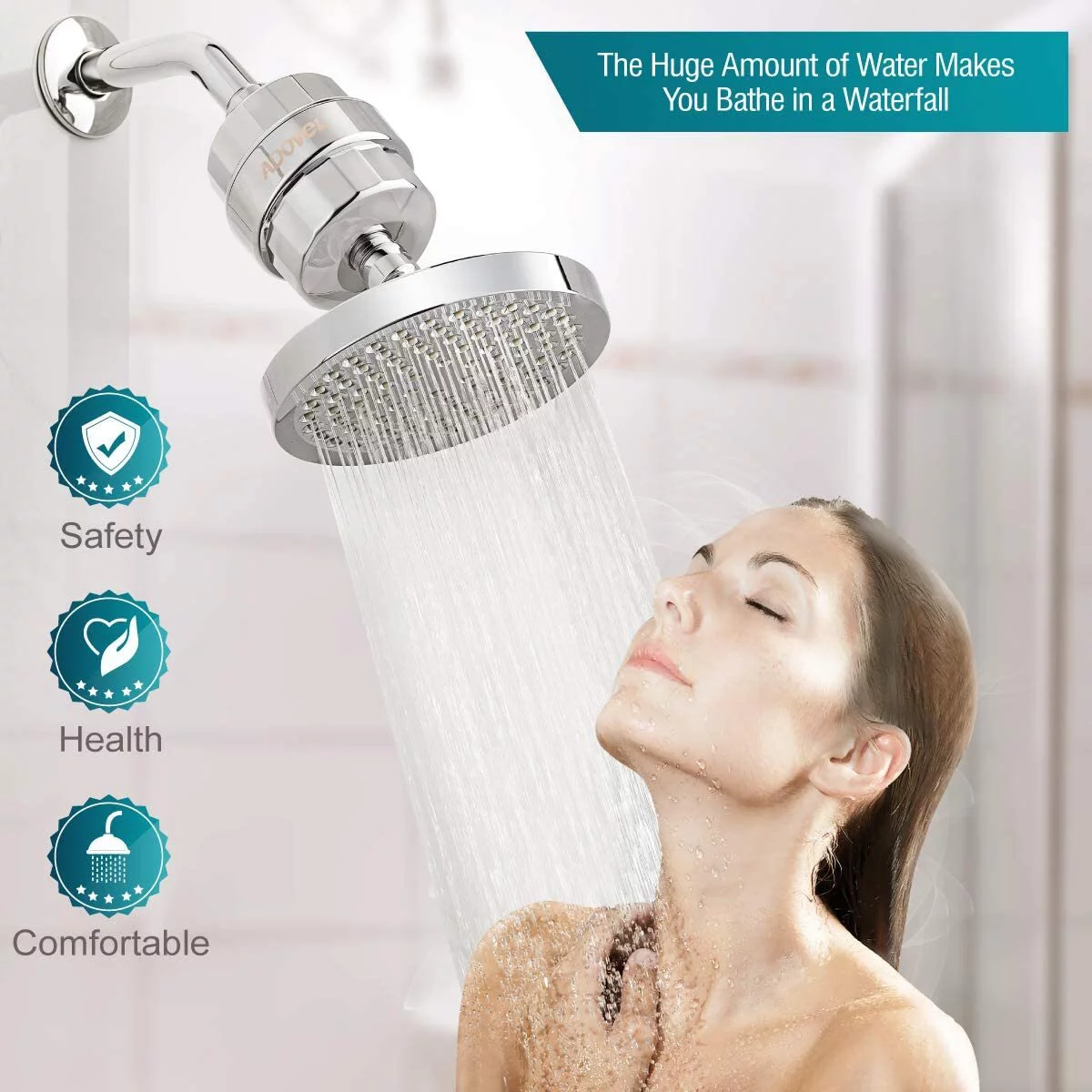 High Output Shower Head and Hard Water Filter for Bathroom, 15 Stage Shower Filter Removes Chlorine & Harmful Substances