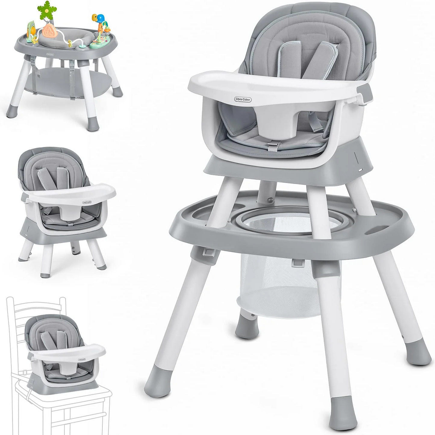 Baby High Chair, 15 in 1 Convertible Highchair for Babies & Toddlers, Booster Seats with Tray, High Chairs with Baby Activity Center (Grey)