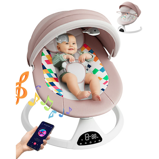 Electric Baby Swing for Infants, Baby Rocker for Infants with 5 Speeds, 10 Lullabies, Adapter & Battery Operated, Indoor & Outdoor Use, Remote Control Pink