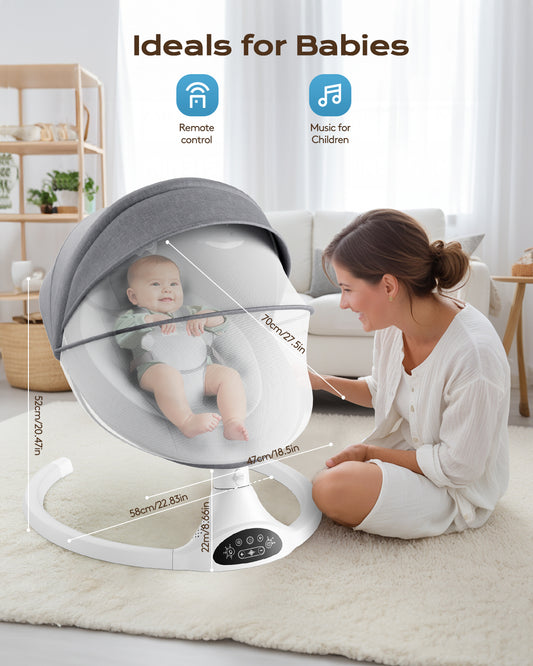 Babyomi Baby Swing, Modern Infant Swing with 5 Swing Speeds and 10 Lullabies, APP Remote Bluetooth and Touch Screen Control, Baby Swings for Babies 5-20 Lb, 0-12 Months, Grey