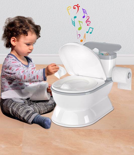 Realistic Baby Potty Training Toilet for Kids and Toddlers w/ Flushing Sounds, Splash Guard