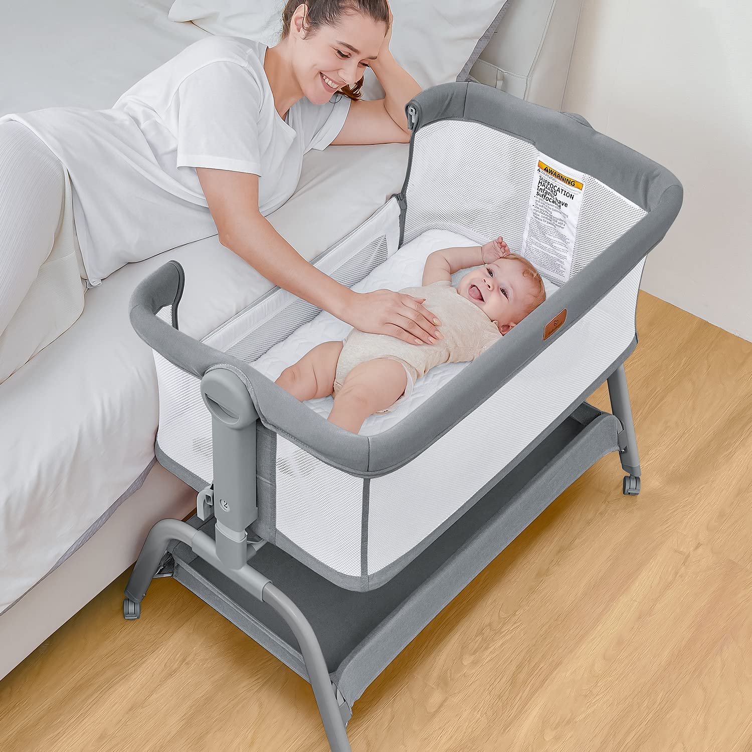 BabyBond Baby Bassinet 3 in 1 Bassinet Bedside Sleeper with Washable Obeeodee