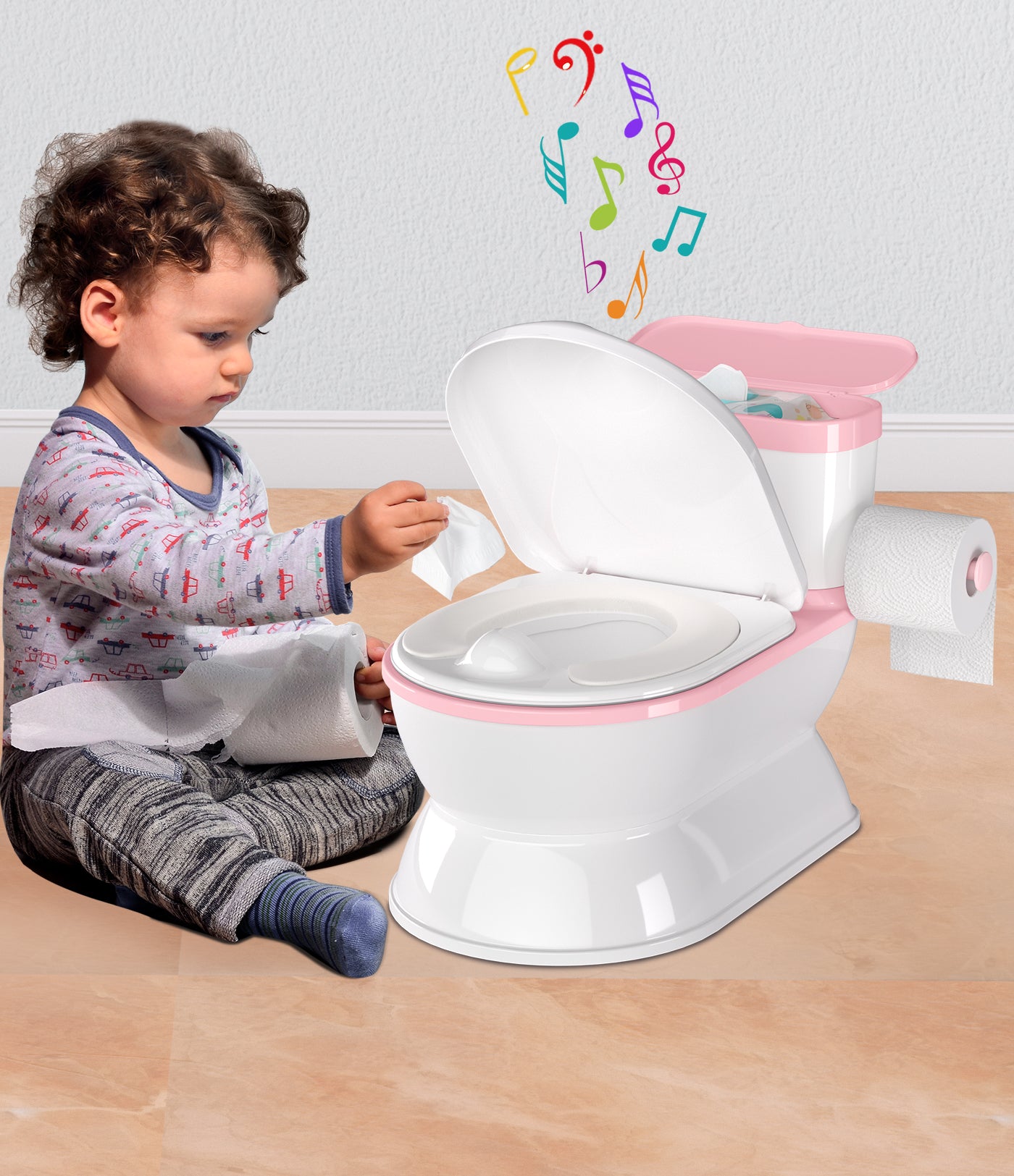 Realistic Baby Potty Training Toilet for Kids and Toddlers w/ Flushing Sounds, Splash Guard