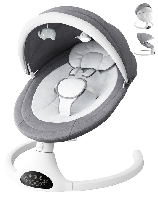 Babyomi Baby Swing, Modern Infant Swing with 5 Swing Speeds and 10 Lullabies, APP Remote Bluetooth and Touch Screen Control, Baby Swings for Babies 5-20 Lb, 0-12 Months, Grey