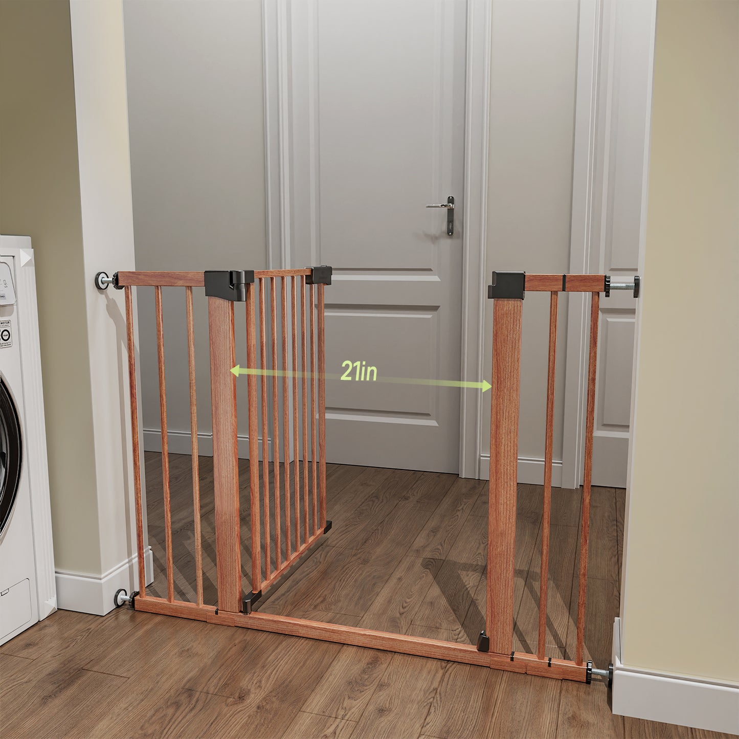 BabyBond 27-43" Easy Install Baby Gate for Stairs, Extra Wide Baby Gates for Doorway, Auto Close Safety Dog Gate, with Extenders and Pressure/Hardware Mounting Kit, Wood