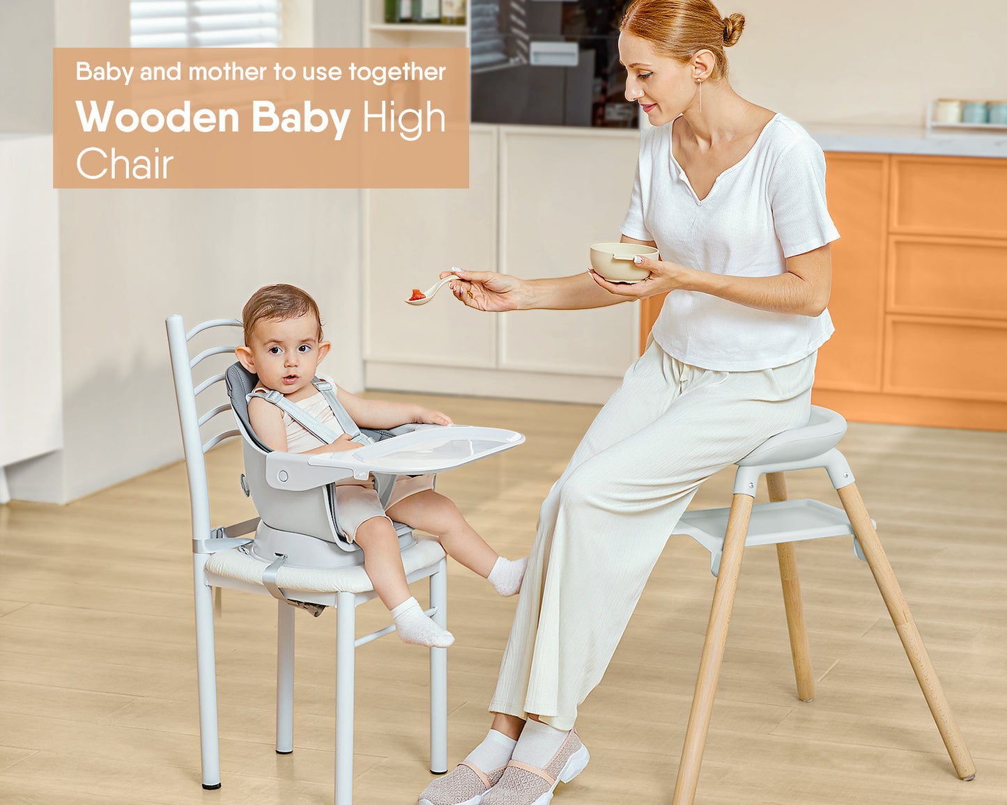 Baby High Chair, 11 in 1 Wooden Convertible High Chairs for Babies and Toddlers, Booster Seat with Double Tray & Reversible Footrest Baby Highchair, 5-Point Harness Baby Feeding Chair Pink