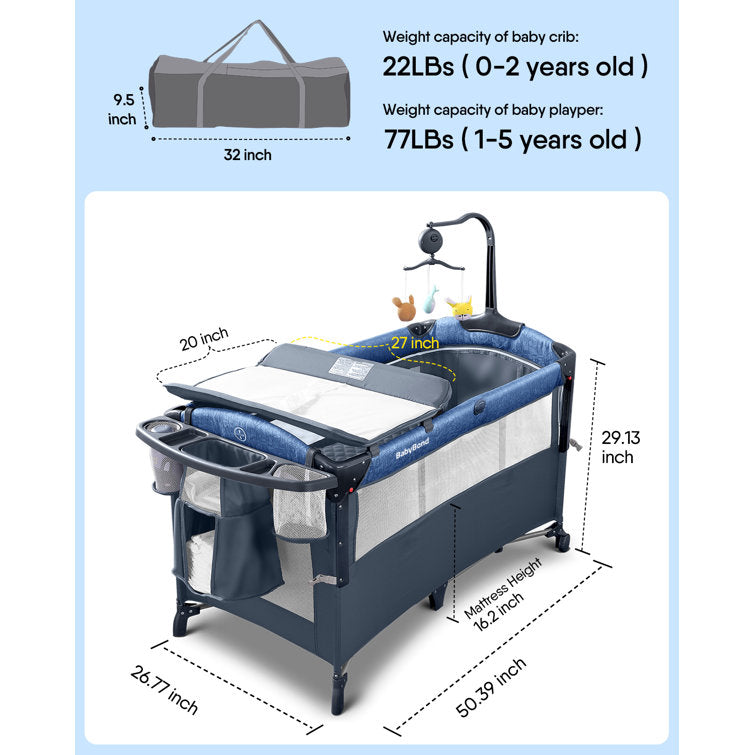 3 In 1 Nursery Center Includes Bedside Crib, Pack and Play, Diaper Changer, Diaper Organizer, Swivel Mobile, Baby Bassinet