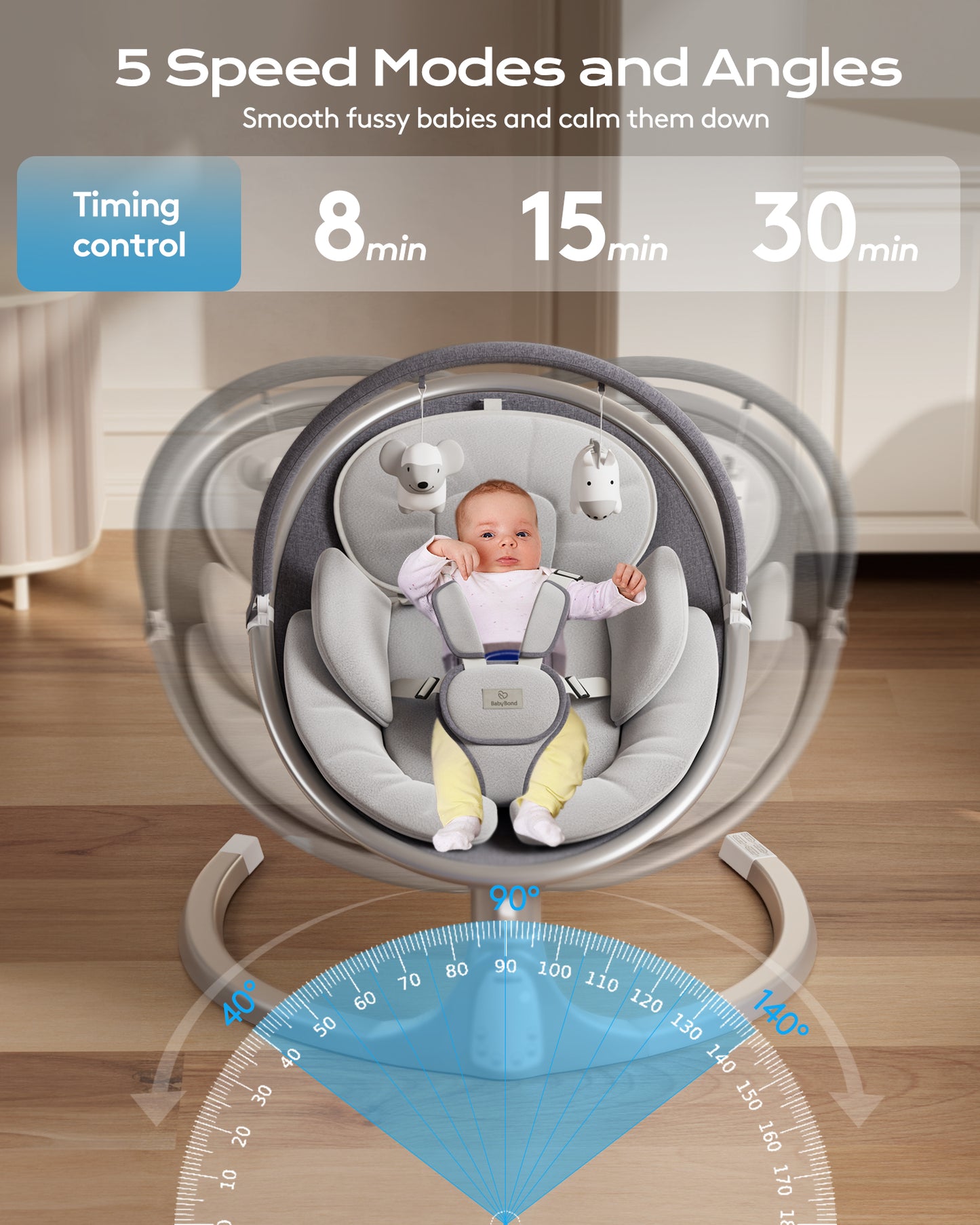 Baby Swing for Infants, Portable Swing for Baby Boy Girl,Remote Control Indoor Baby Rocker with 5 Sway Speeds,1 Seat Positions,10 Music and Bluetooth