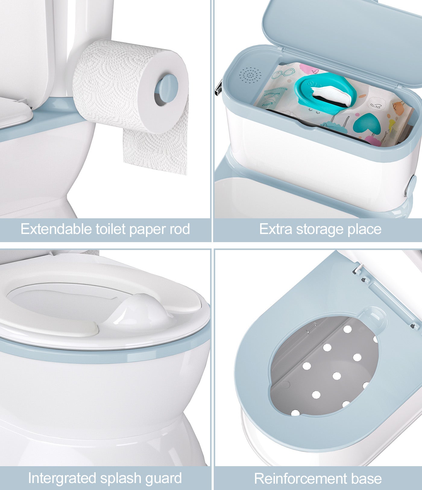 2-In-1 Baby Potty Training Toilet , Removable Pot, Storage Tank and Toilet Paper Holder for Aged 1-3 (Light Blue)