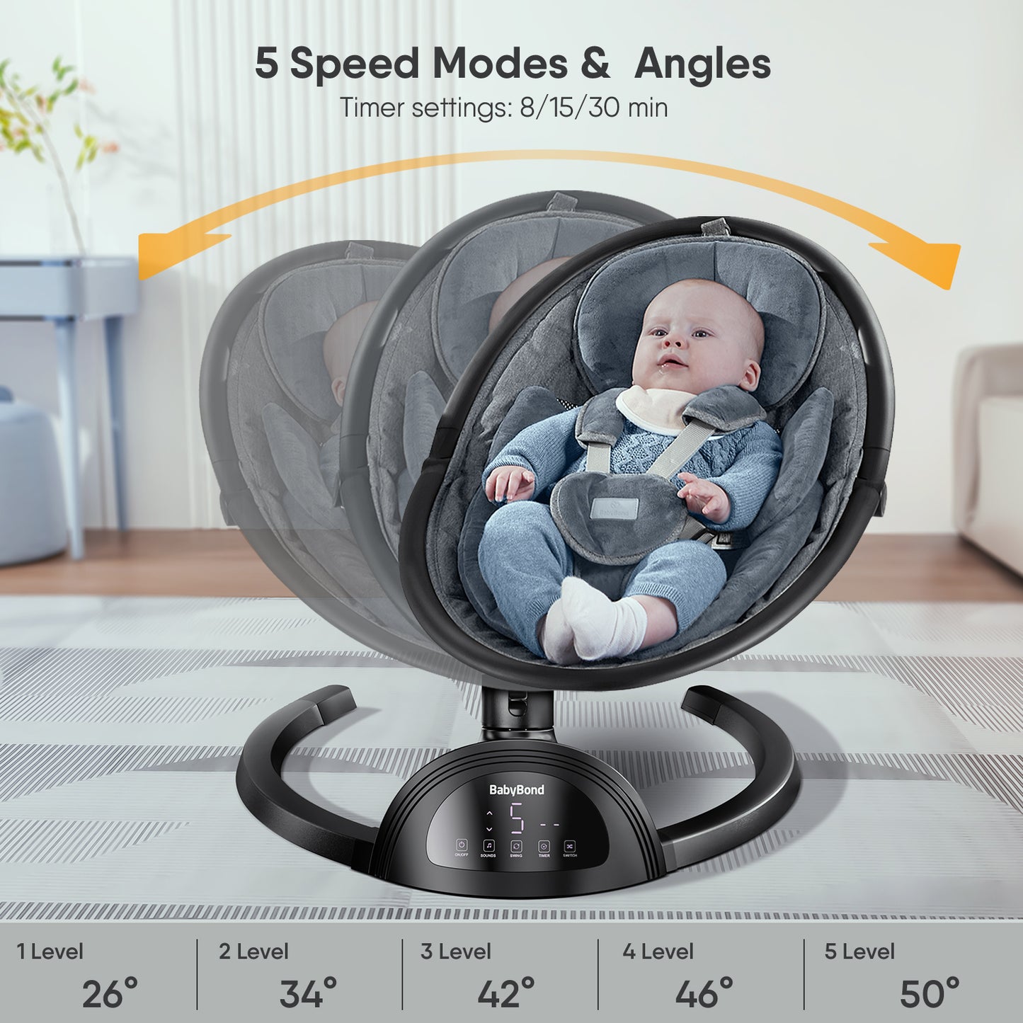 Portable Baby Swings for Infants, with 5 Speeds and Remote Control, Newborn & up, Unisex, Black