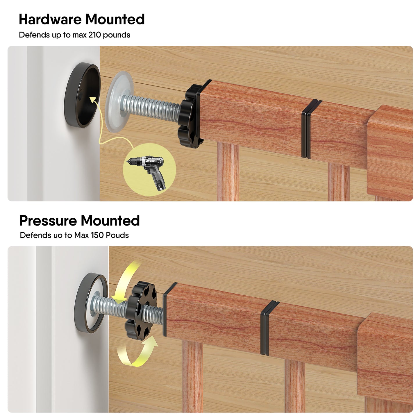 BabyBond 27-43" Easy Install Baby Gate for Stairs, Extra Wide Baby Gates for Doorway, Auto Close Safety Dog Gate, with Extenders and Pressure/Hardware Mounting Kit, Wood