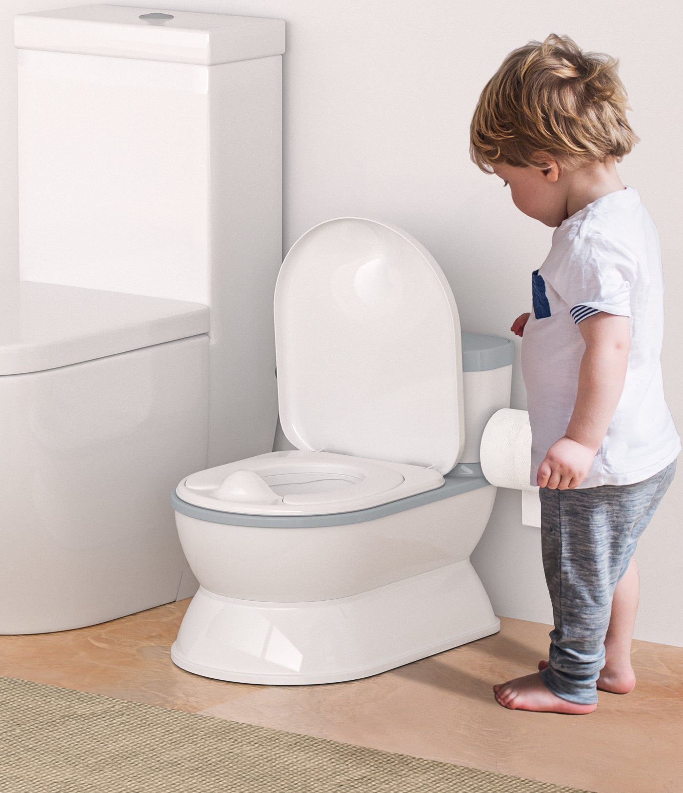 Realistic Baby Potty Training Toilet for Kids and Toddlers w/ Flushing Sounds, Splash Guard