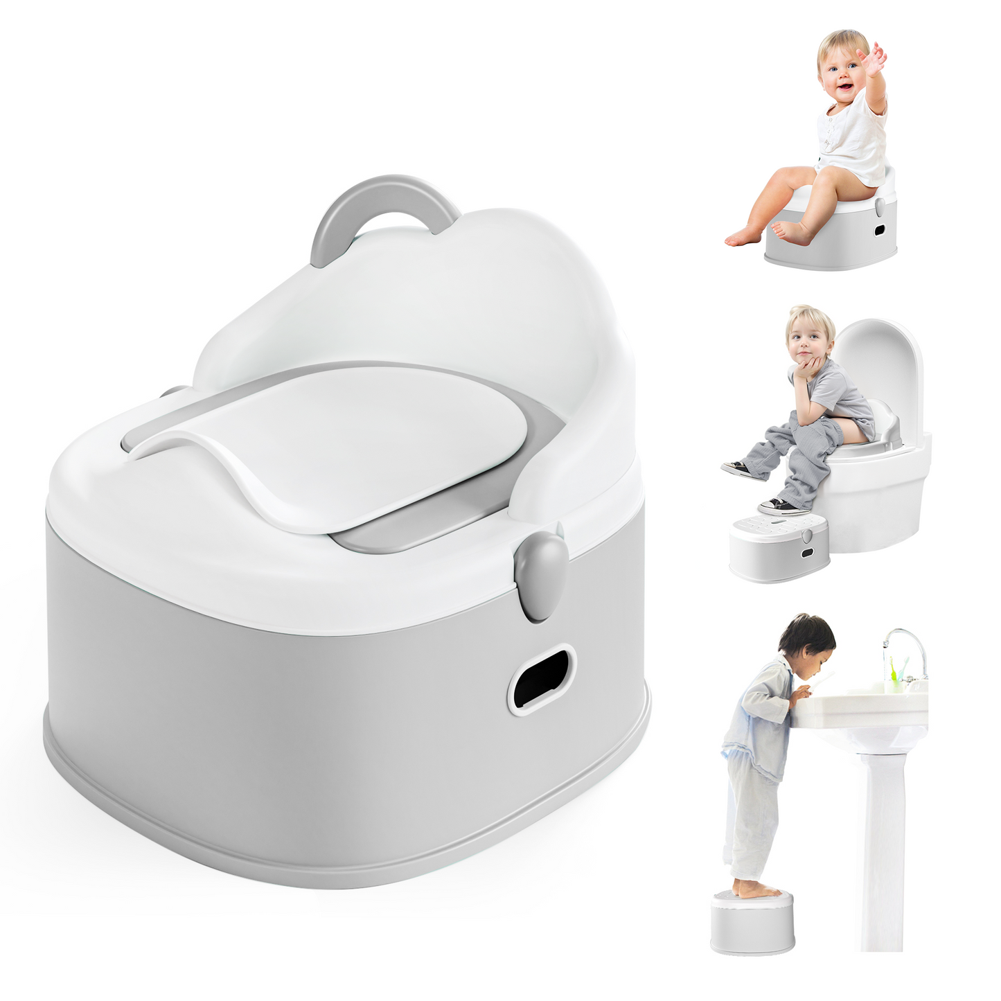 Roll over image to zoom in 3-in-1 Toddler Potty Training Toilet & Detachable Training Seat & Sturdy Step Stool, Larger Potty Chair for Boy & Girl with Comfortable Backrest, Armrests, Splash Guard