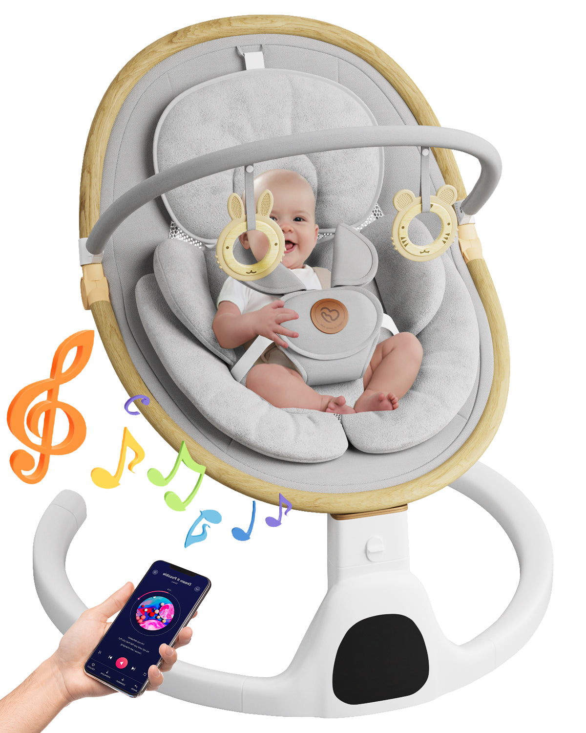 Baby Swing for Infants to Toddler Portable Babies Swing Timing Function 5 Swing Speeds Bluetooth Touch Screen Music Speaker with 10 Preset Lullabies 5-Point Carabiner White