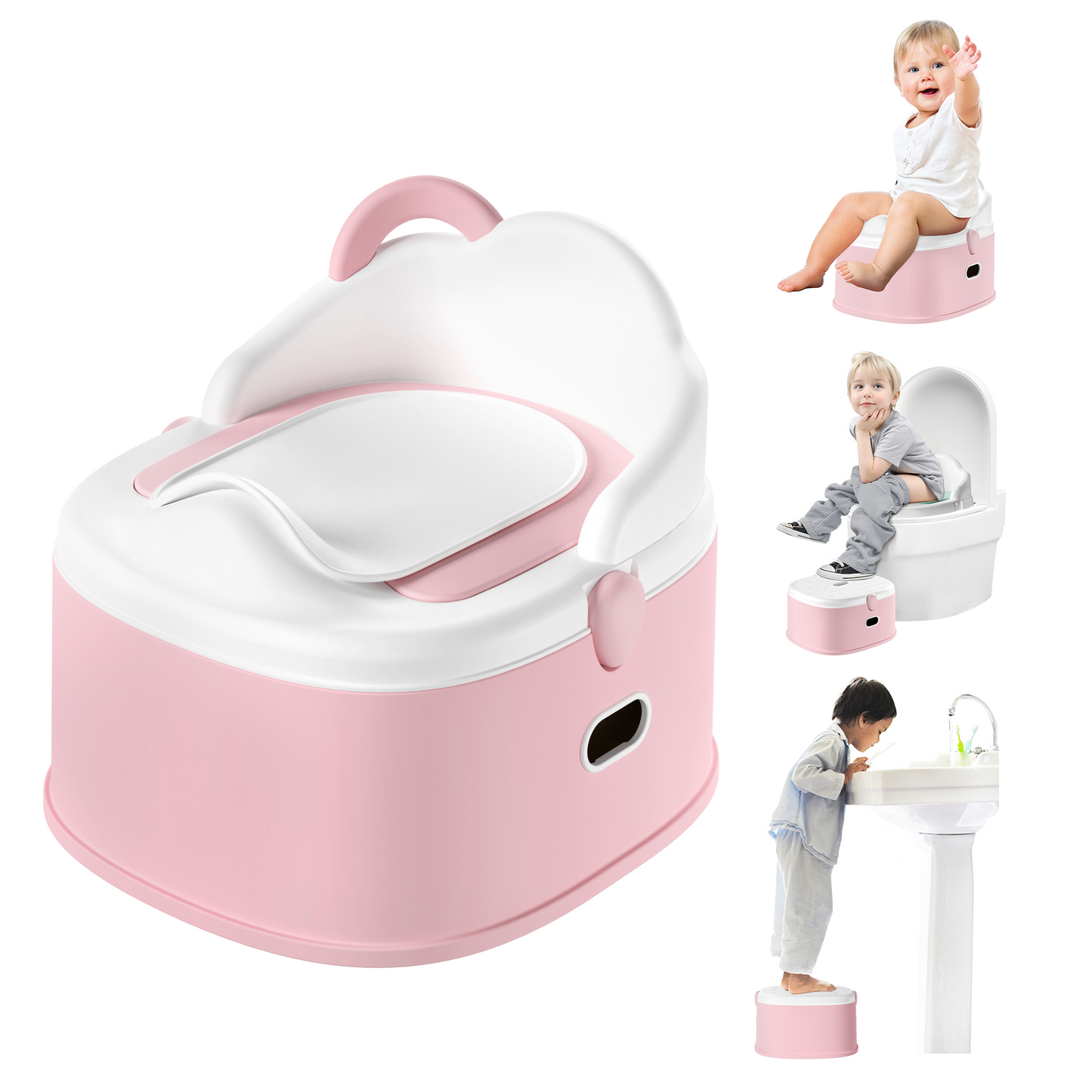 Roll over image to zoom in 3-in-1 Toddler Potty Training Toilet & Detachable Training Seat & Sturdy Step Stool, Larger Potty Chair for Boy & Girl with Comfortable Backrest, Armrests, Splash Guard