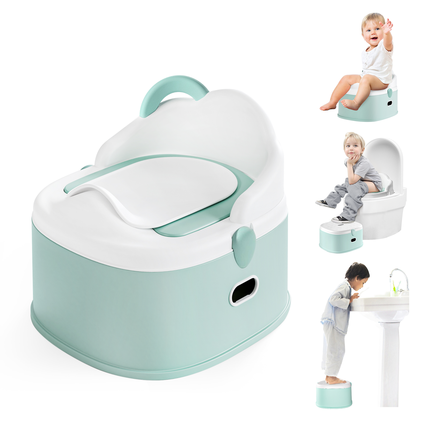 Roll over image to zoom in 3-in-1 Toddler Potty Training Toilet & Detachable Training Seat & Sturdy Step Stool, Larger Potty Chair for Boy & Girl with Comfortable Backrest, Armrests, Splash Guard