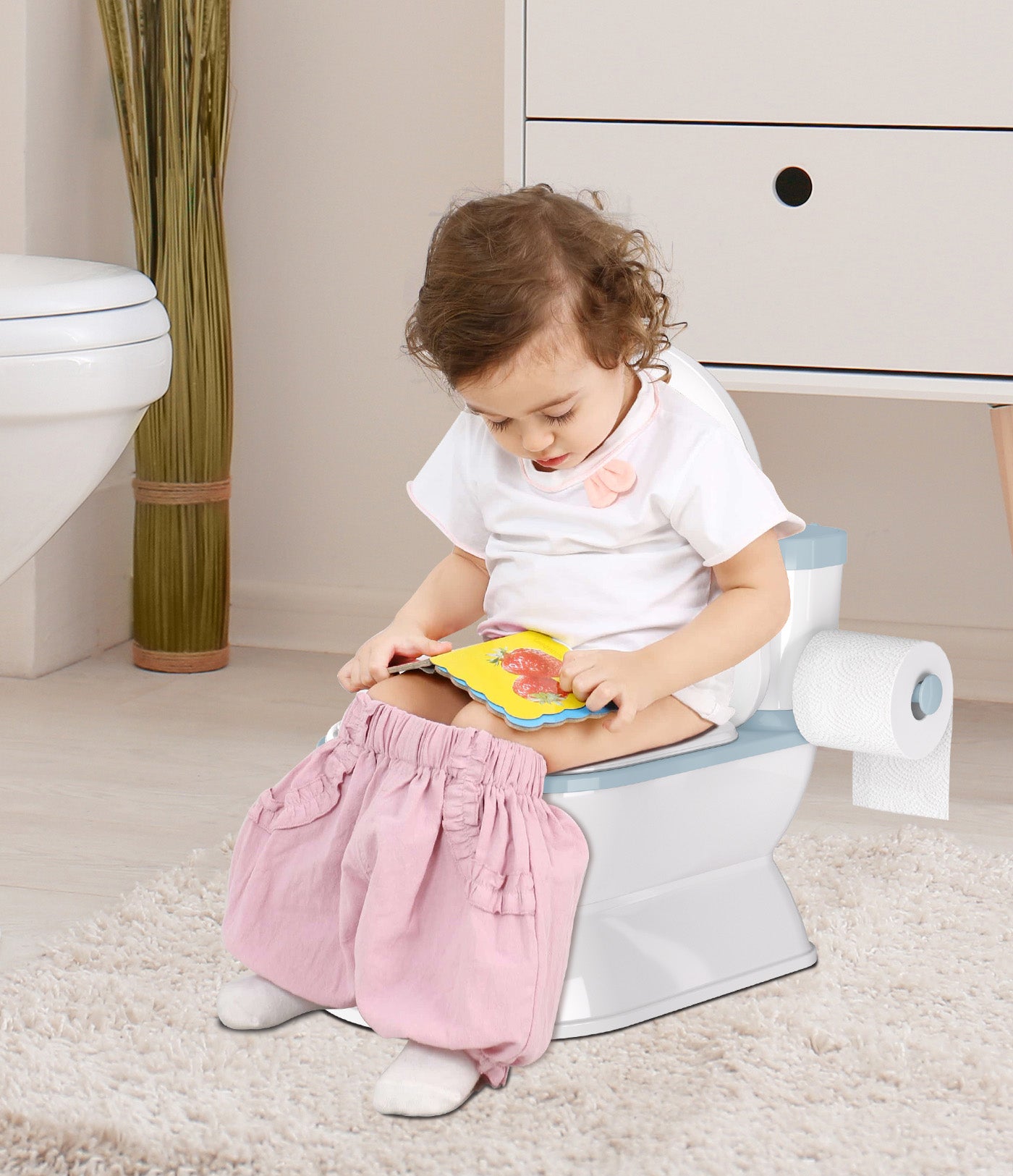 2-In-1 Baby Potty Training Toilet , Removable Pot, Storage Tank and Toilet Paper Holder for Aged 1-3 (Light Blue)