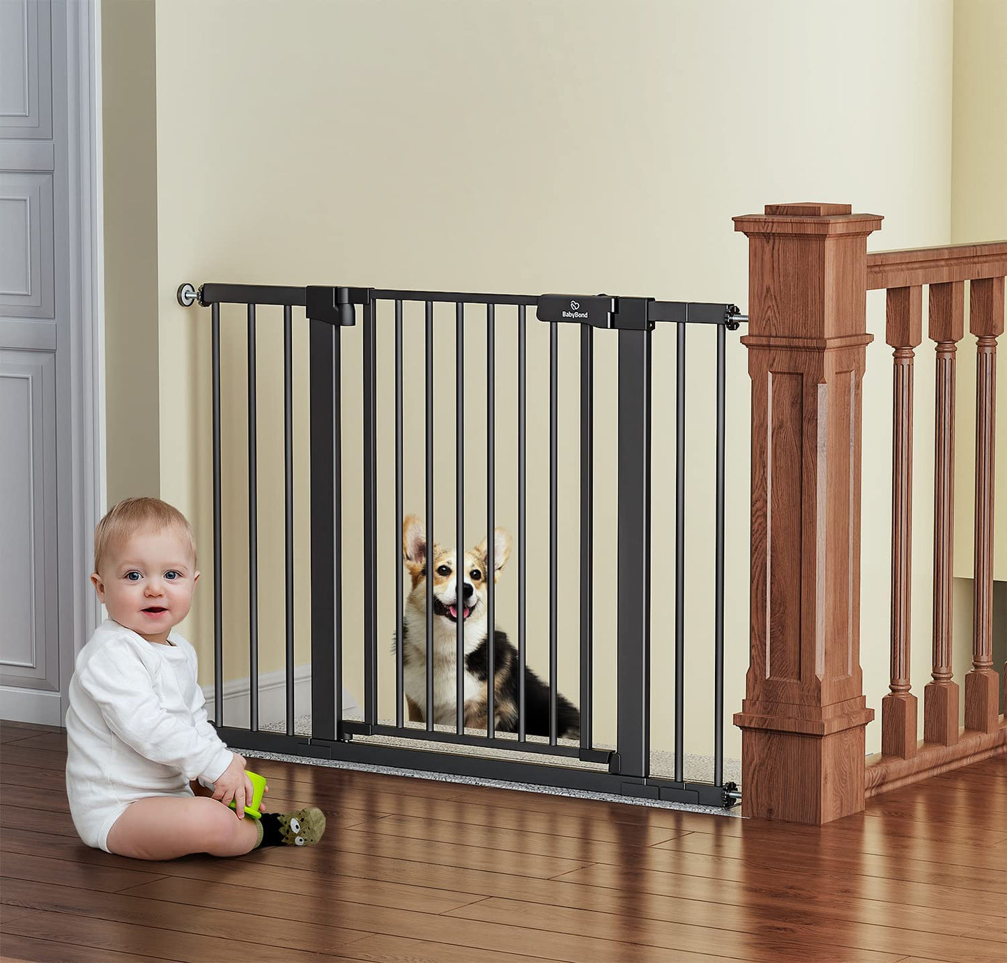 BabyBond 36" Extra Tall Dog Gates for Doorway and Stairs, Easy Step Baby Gate, Premium Cat/Pet Gate, Auto Close Safety Child Gates, with Extenders and Hardware/Pressure mounting Kit