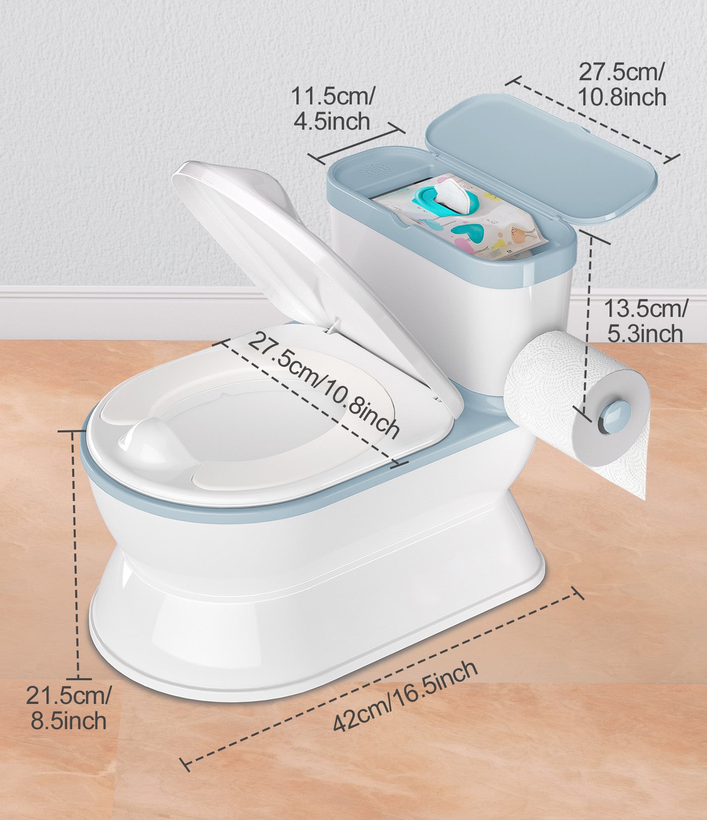 2-In-1 Baby Potty Training Toilet , Removable Pot, Storage Tank and Toilet Paper Holder for Aged 1-3 (Light Blue)