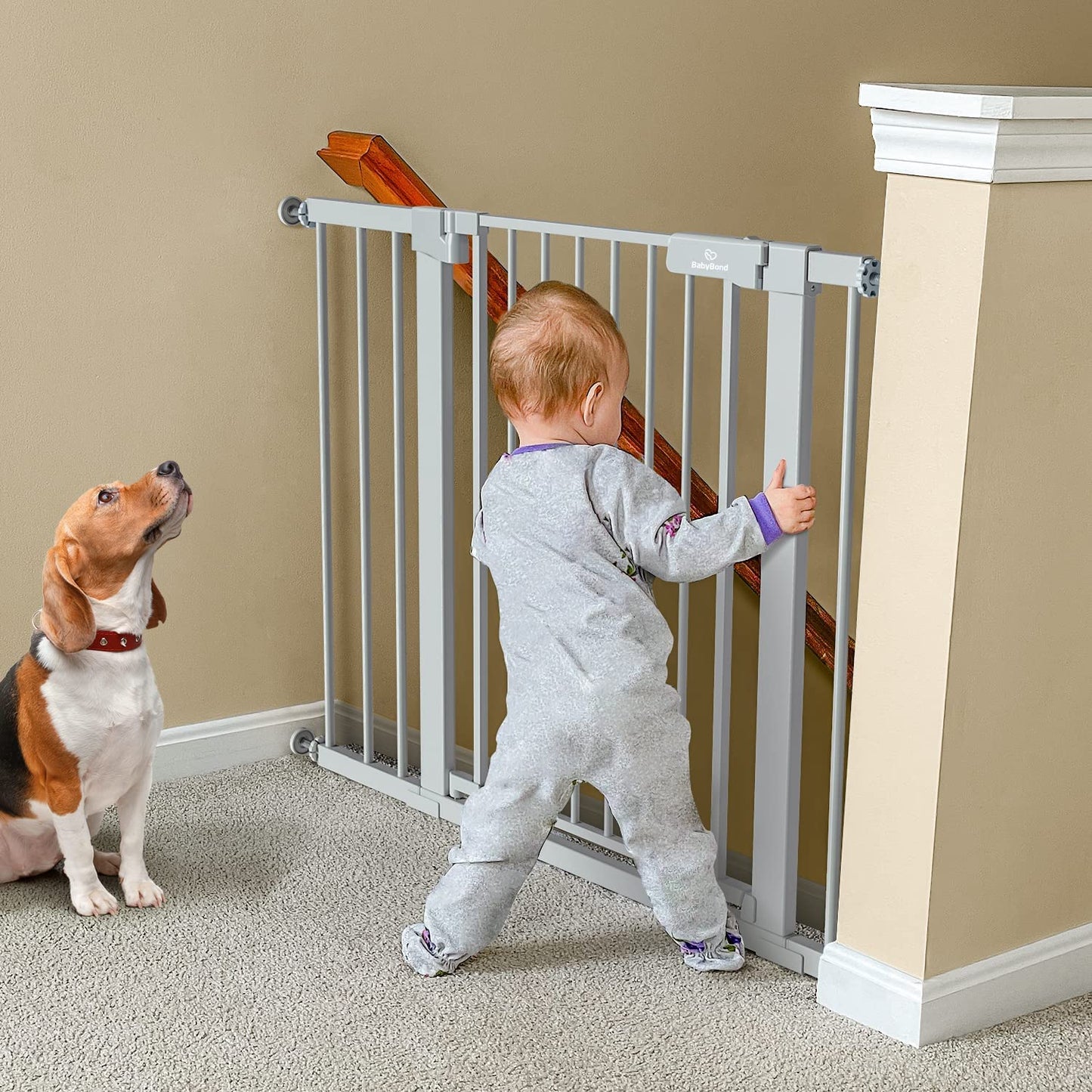 BabyBond 36" Extra Tall Dog Gates for Doorway and Stairs, Easy Step Baby Gate, Premium Cat/Pet Gate, Auto Close Safety Child Gates, with Extenders and Hardware/Pressure mounting Kit