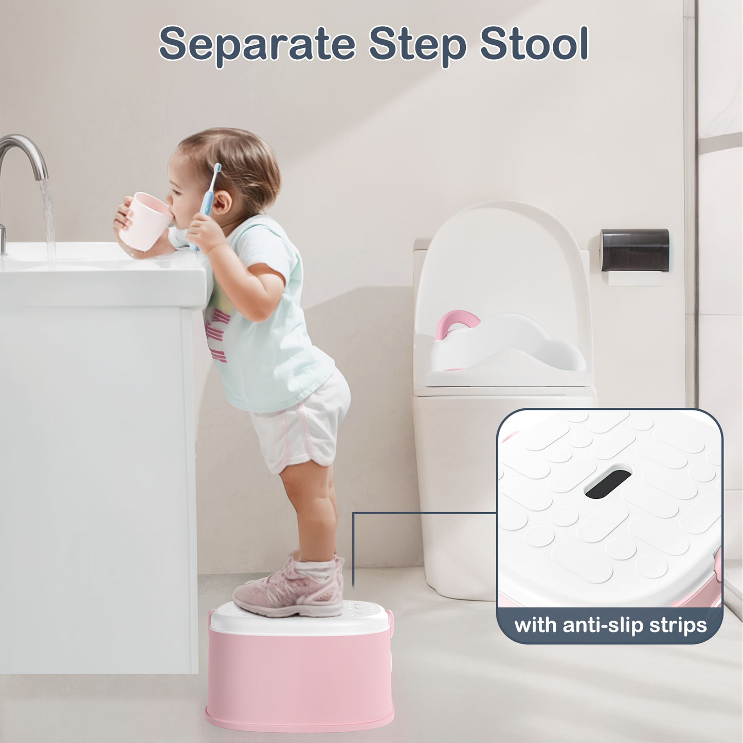 Roll over image to zoom in 3-in-1 Toddler Potty Training Toilet & Detachable Training Seat & Sturdy Step Stool, Larger Potty Chair for Boy & Girl with Comfortable Backrest, Armrests, Splash Guard