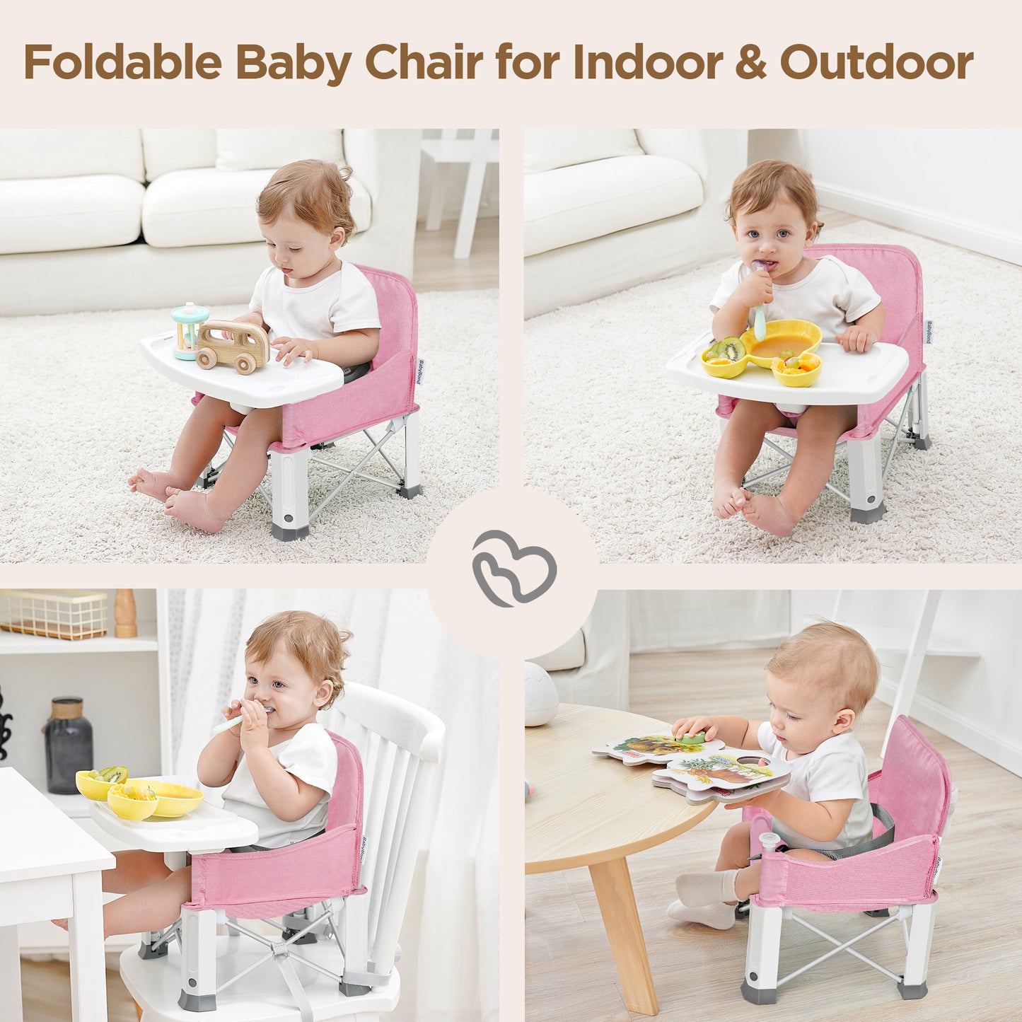 Baby Portable Booster Seat with Double Tray, BabyBond Upgraded Toddler Travel Baby Chair, Booster Seat for Dining Table, Stable and Foldable Booster Baby Chair for Indoor/ Outdoor