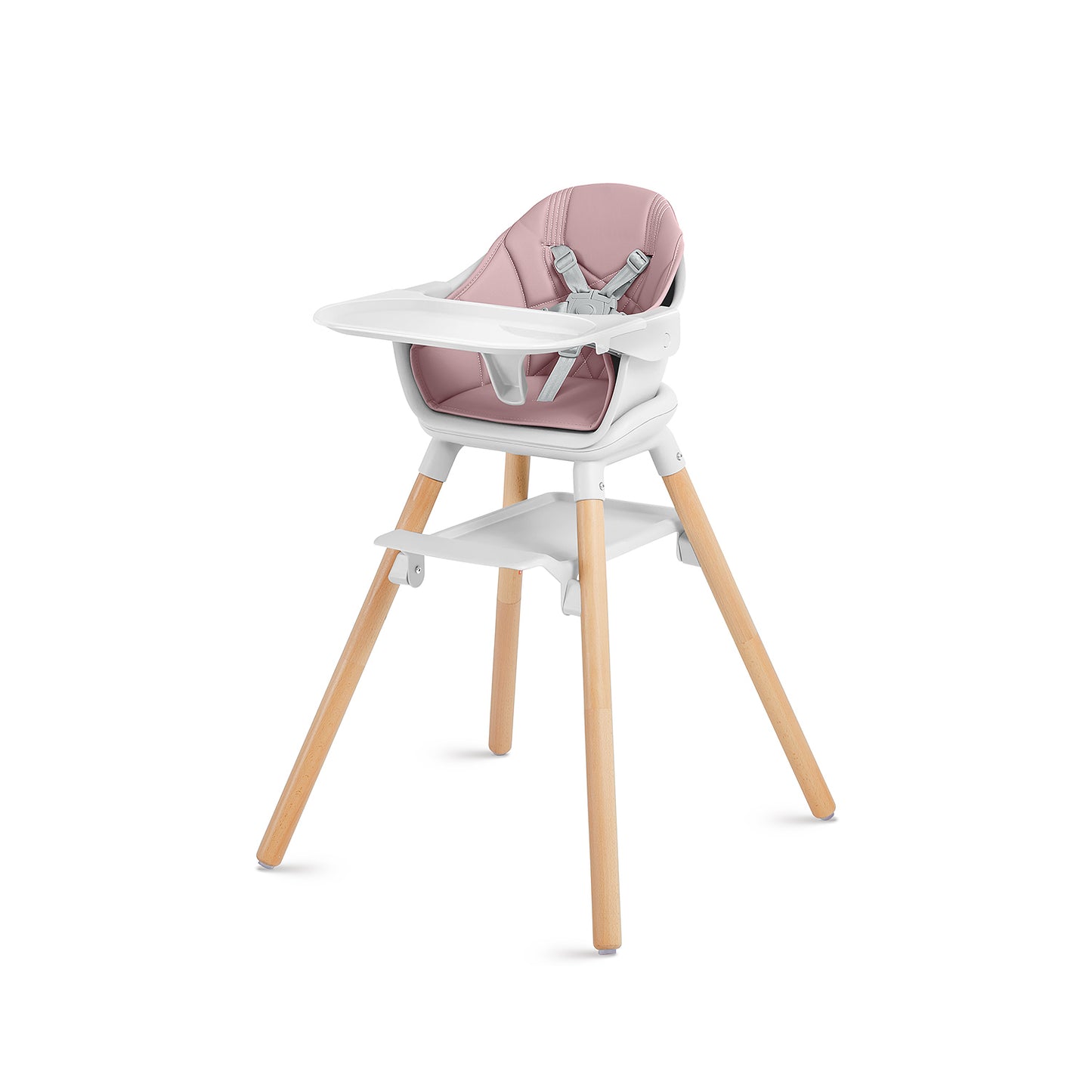 Baby High Chair, 11 in 1 Wooden Convertible High Chairs for Babies and Toddlers, Booster Seat with Double Tray & Reversible Footrest Baby Highchair, 5-Point Harness Baby Feeding Chair Pink