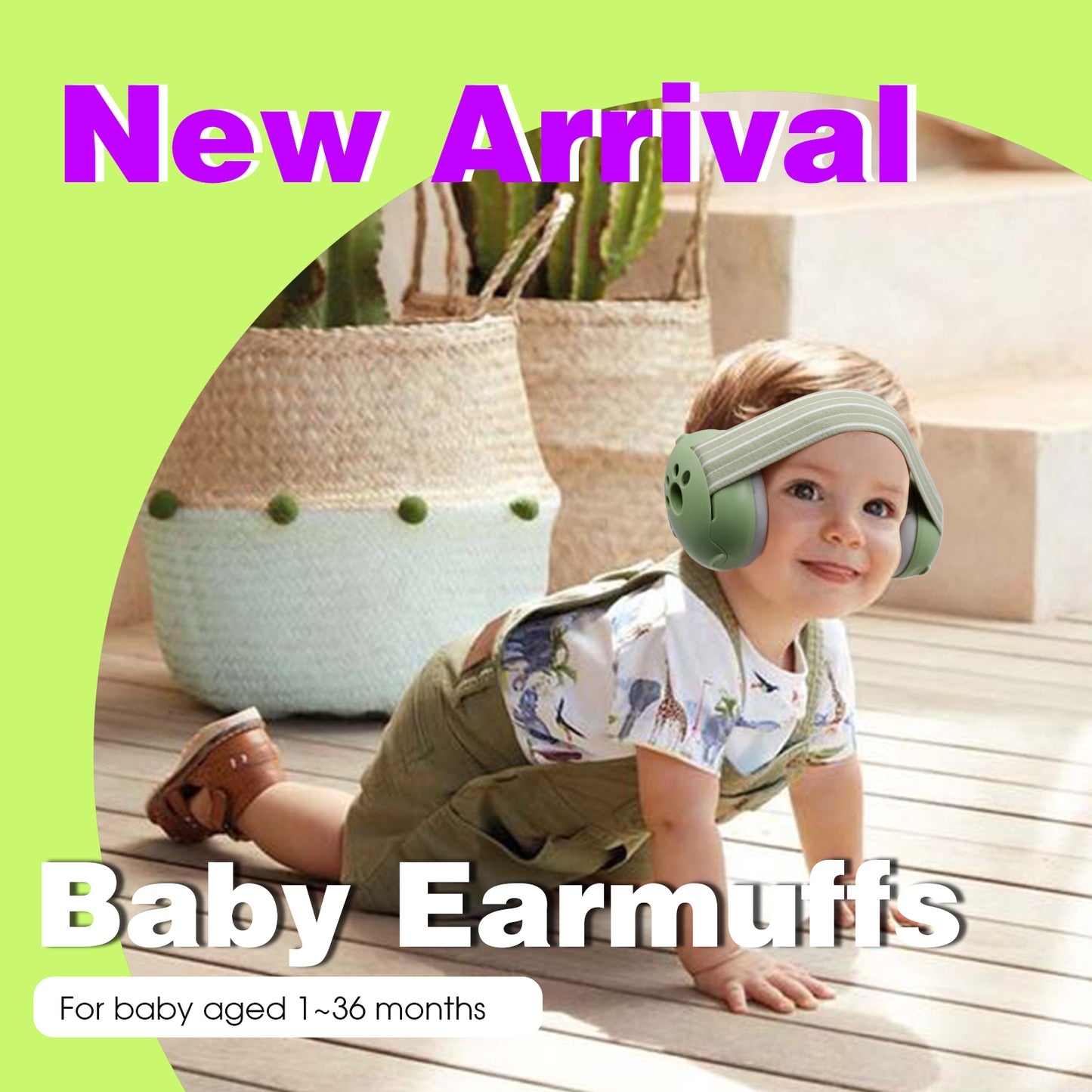 Baby Ear Muffs Noise Blocking for Infants, Prettyish Hearing Protection Earmuffs for Sleep, Music, Games,Travel (Green)