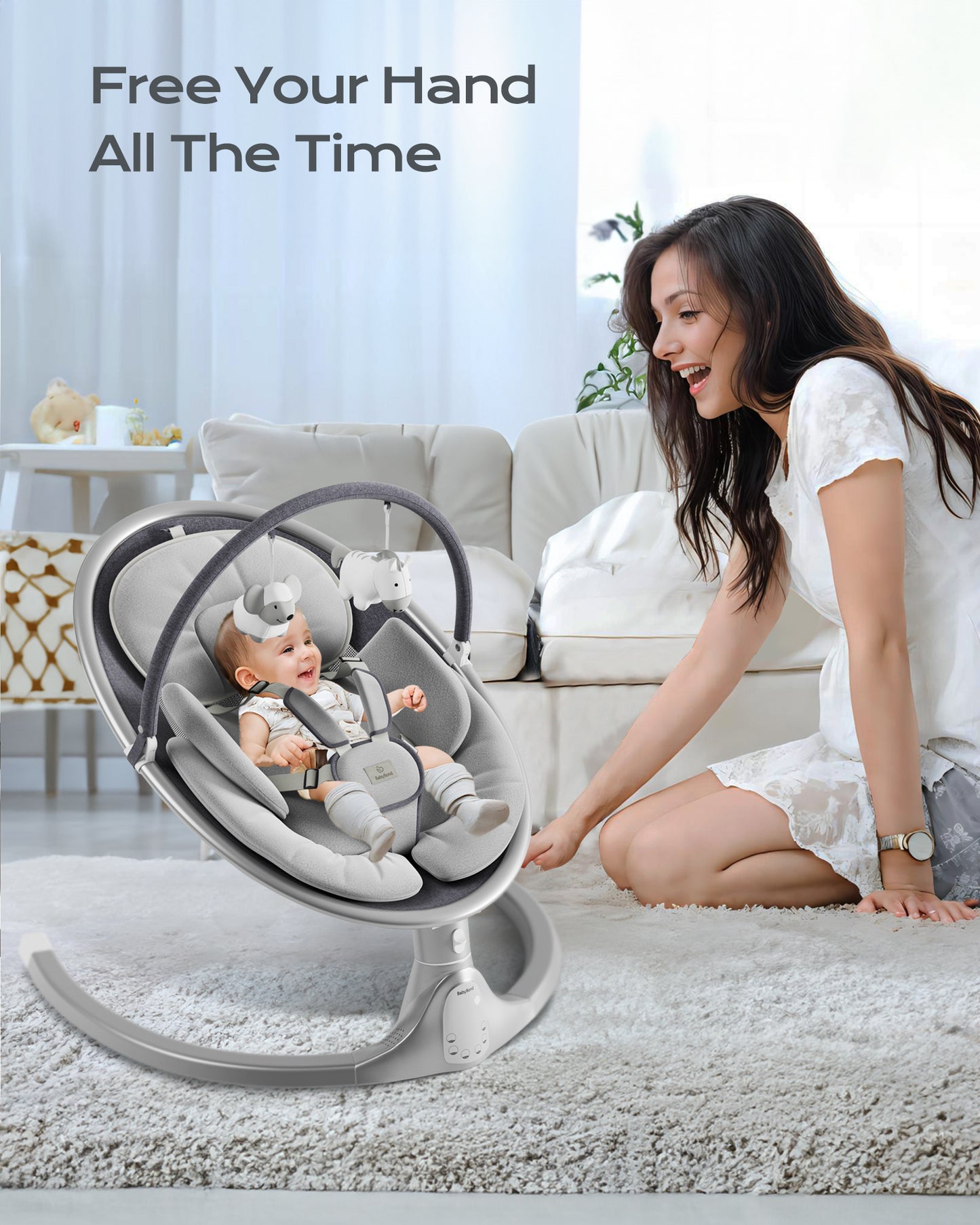 Baby Swing for Infants, Portable Swing for Baby Boy Girl,Remote Control Indoor Baby Rocker with 5 Sway Speeds,1 Seat Positions,10 Music and Bluetooth