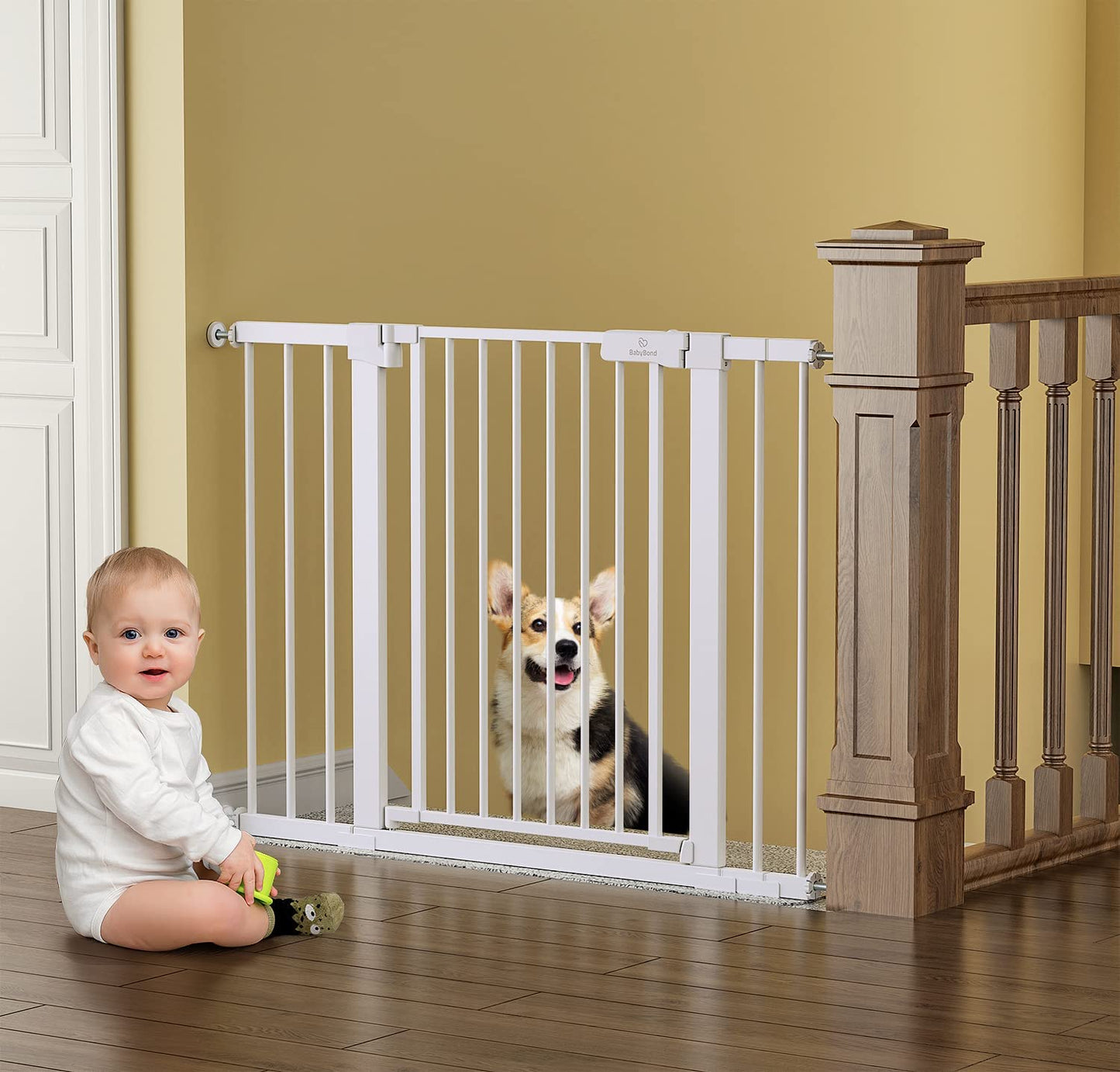 BabyBond 36" Extra Tall Dog Gates for Doorway and Stairs, Easy Step Baby Gate, Premium Cat/Pet Gate, Auto Close Safety Child Gates, with Extenders and Hardware/Pressure mounting Kit