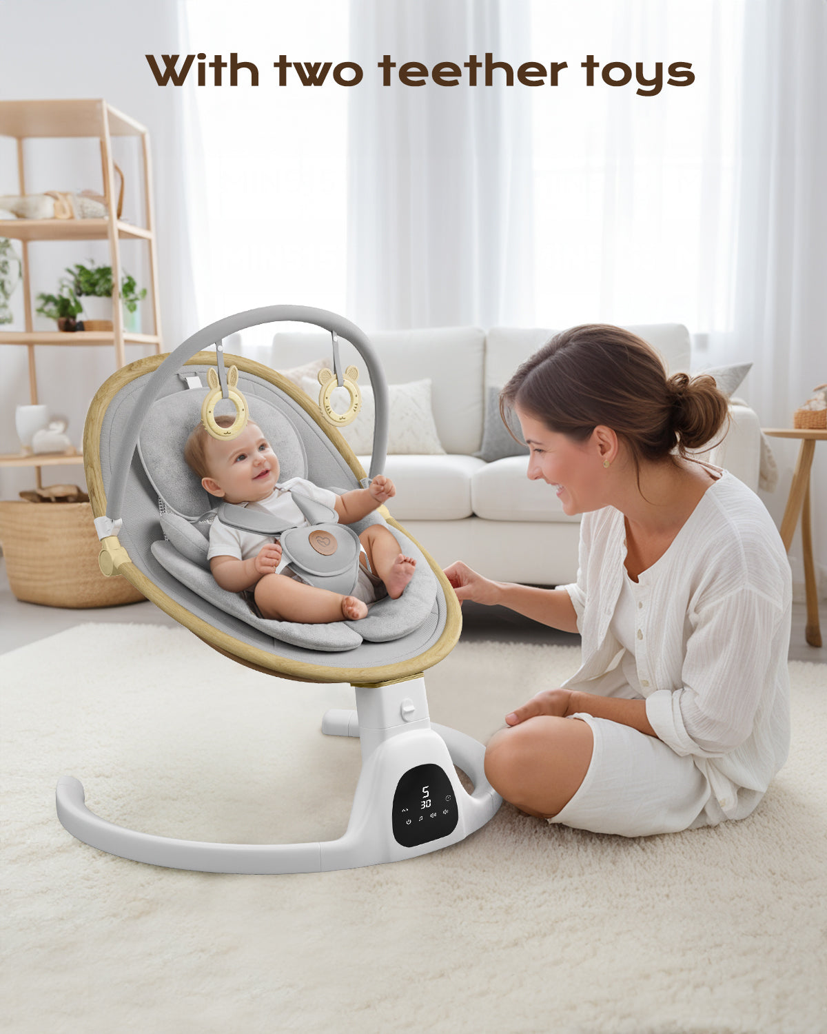 Baby Swing for Infants to Toddler Portable Babies Swing Timing Function 5 Swing Speeds Bluetooth Touch Screen Music Speaker with 10 Preset Lullabies 5-Point Carabiner White