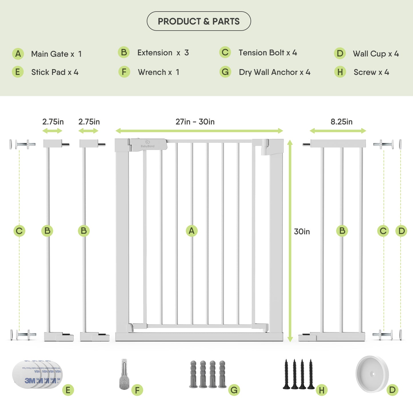 27-43" Extra Wide Safety Baby Gate for Stairs Doorways, Pet gates for doorways